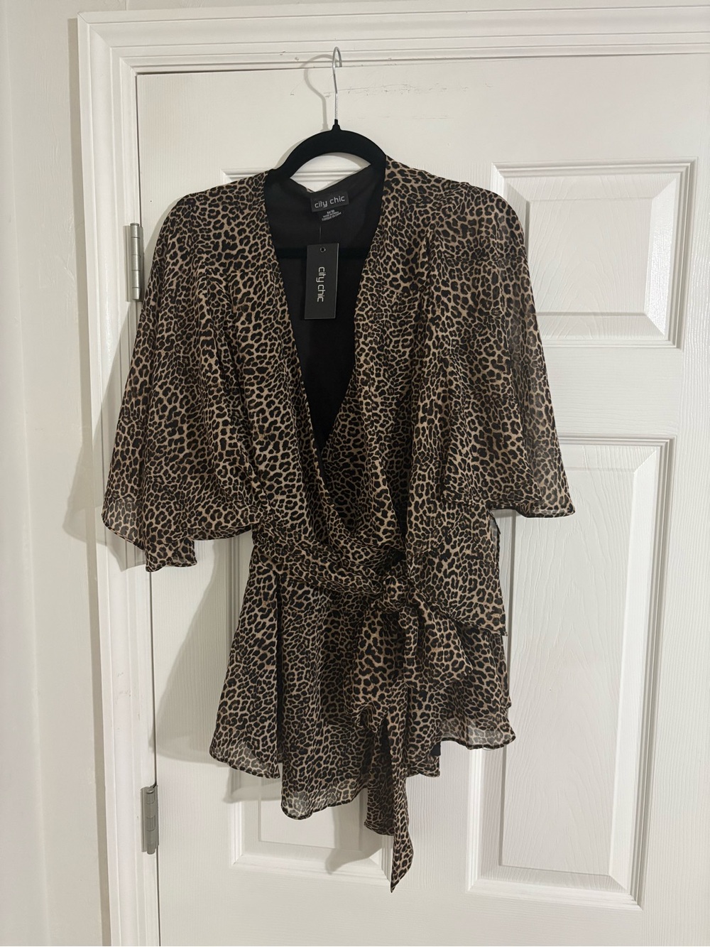 City Chic Leopard Print Wrap Blouse - Brown/Black
